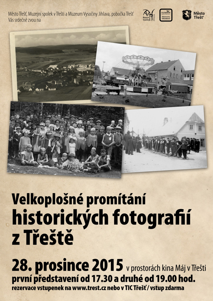 Velkoplošné promítání historických fotografií v kině.
